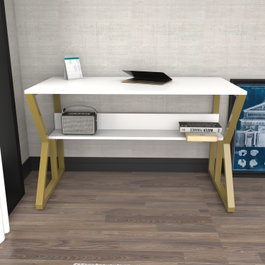 Hanah Home Wake Mesa de Estudio Blanco y Oro